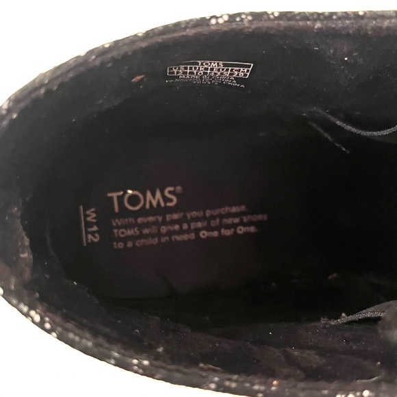 TOMS Desert Wedge Suede Heel Booties Black Shimmer Lace Up Ankle Boots Size 12 - Picture 9 of 13